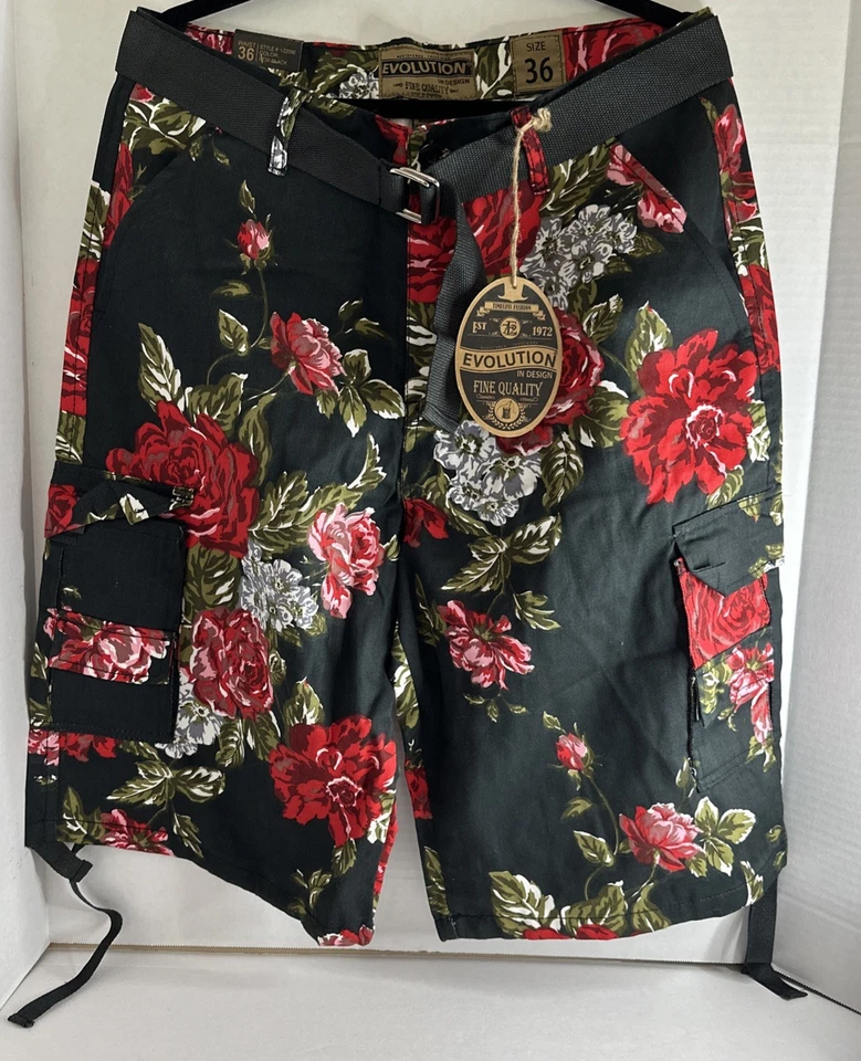 Revolution Denim Mens 36 Fade Flower All Over Print Cargo Shorts - Image 2 of 4
