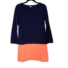 J Crew XSmall XS Navy Blue Coral Maritime Color Block Shift Dress Orange Cotton