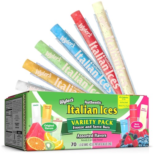Wyler's Italian Ice Freezer Bars 70 Ct Variety Pack 1.5oz Fat Free Ice Pops