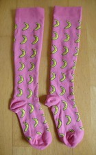 Ladies Pink Banana Print Long Nursing Compression Socks Size S/M