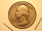 1939 WASHINGTON QUARTER, SILVER, FREE SHIPPING (#880D)