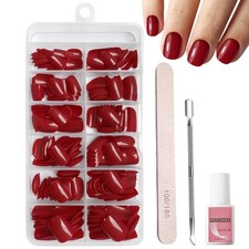 240 Pieces Red Press on Nails Short - Square False Short, Square-Red