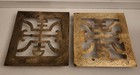 Lot of 2 Vintage Brass Chinese Trivets Sturdy Etched Design 6.75 x 6.75 x 3/4"