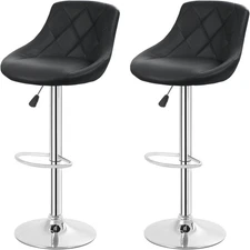 2 PCS Adjustable 360 Degree Swivel Bar Stools PU Leather Chair with Back