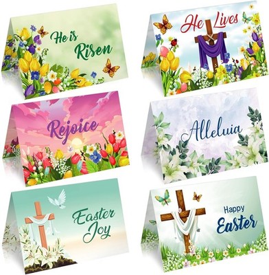 Easter Cards with Envelopes 24 Sets Cross Religious He is Risen Cards with In...