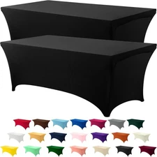 Utopia Kitchen 5FT Spandex Tablecloth [2 Pack, Black] 200 GSM Stretch