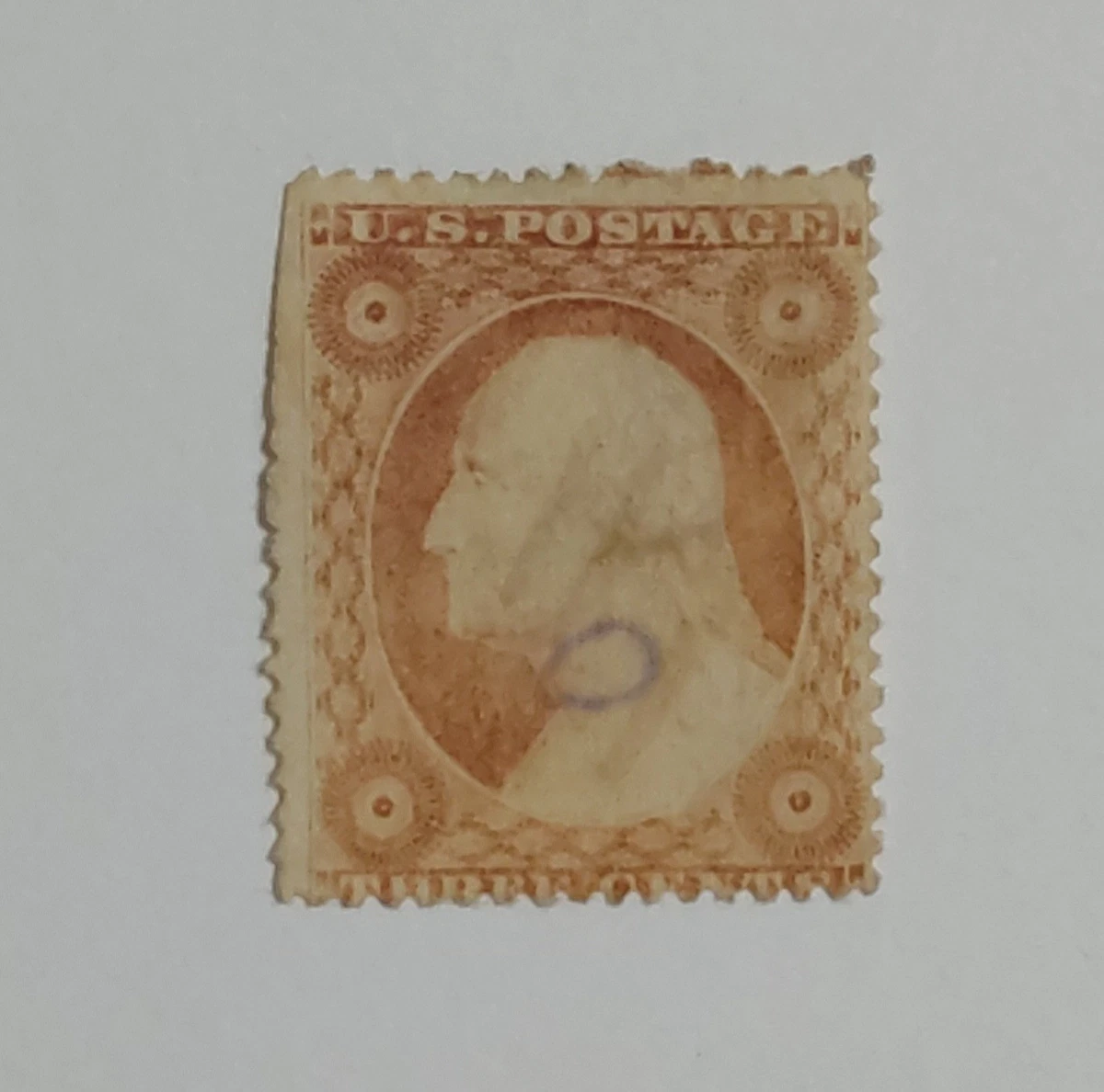 米国アンティーク切手 1861年 使用済 ジョージ・ワシントン 3￠切手