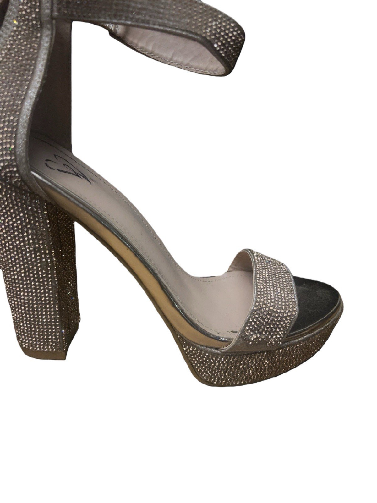 Windsor gold Rhinestone Block Heel Platform Ankle Strap Women's Heels Size 8.5