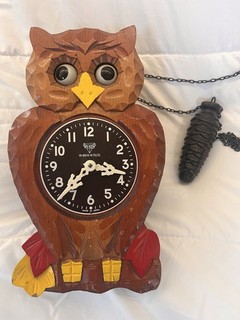 Vintage Mi Ken Animated Eye Owl Clock Japan Red Tab