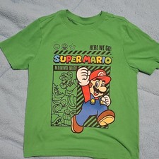 Nintendo Super Mario Kids Green T-Shirt Size 7 Cotton Polyester