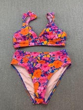 Cupshe Ruffle Strap Bikini 2 Pc Swimsuit Women Medium Pink Bright Floral Hi Cut