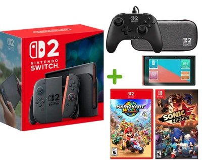 NEW Nintendo Switch 2 Console + Mario Kart World + Sonic Controller Case Bundle