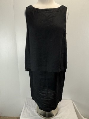J. Jill Purejill Tiered Shift Dress Sz Medium Women s Black Linen Sleeveless
