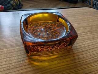 1960's Rudolf Jurnikl Amber Glass Chunky Ashtray Rare Vintage Retro