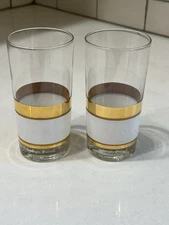 Georges Briard Set of 2 Vintage MCM Frosted & Gold Highball Glasses Barware