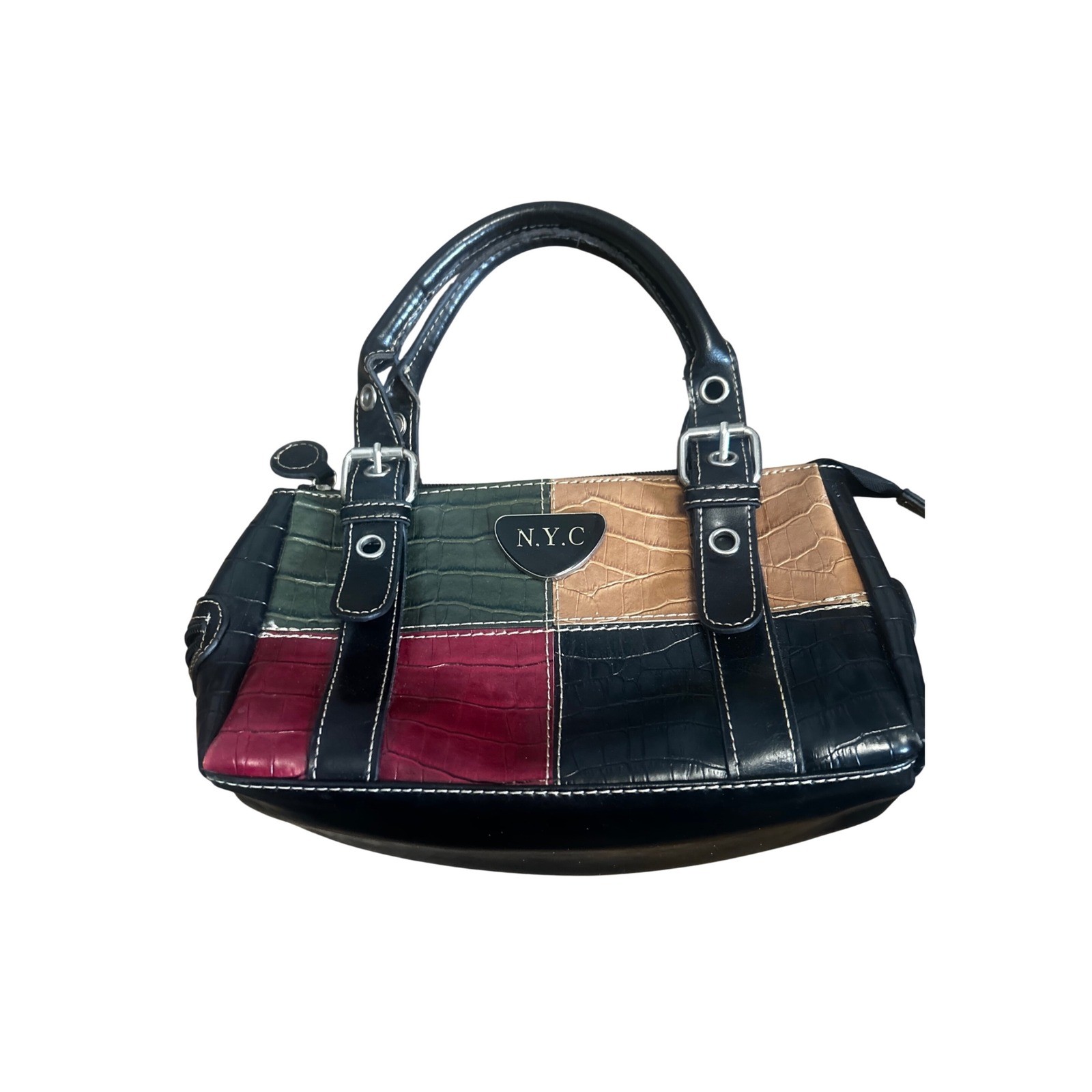 Patchwork Multi Color Crocodile Embossed Satchel … - image 4