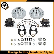For Ford 1937-48 Spindle Disc Brake Kit 5 On 4-12 Metric Caliper Drilled Rotor