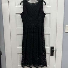 VEIISAR Black Lace Midi Dress Sleeveless Romantic Cocktail EU 1 Small
