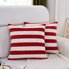  Set of 2 Soft Chenille Decorative Patriotic Throw Pillow Covers July 4th 