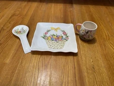 Effetti Bunny, Flower, & Easter Egg Spoon Rest, Prima Design Mug, Maxcera Tray