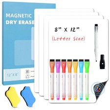 Small Fridge Whiteboard, 4Pcs Magnetic Dry Erase Sheet, 8 Markers Included
