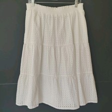 Lands End White Eyelet Midi Skirt PM Cottage Country Boho Western Cotton Pockets