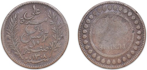 Tunisia 1308 1891 A 10 Centimes Copper VF
