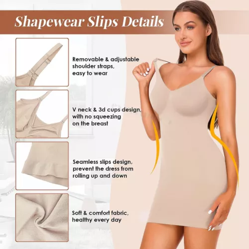 Damen Full Slip Under Kleid Verstellbare Träger Camisole Minikleid Knielang - Bild 6 von 24
