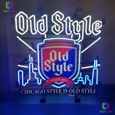 Old Style Beer Chicago Skyline Real Glass Neon Sign Home Decor Beer Bar Light
