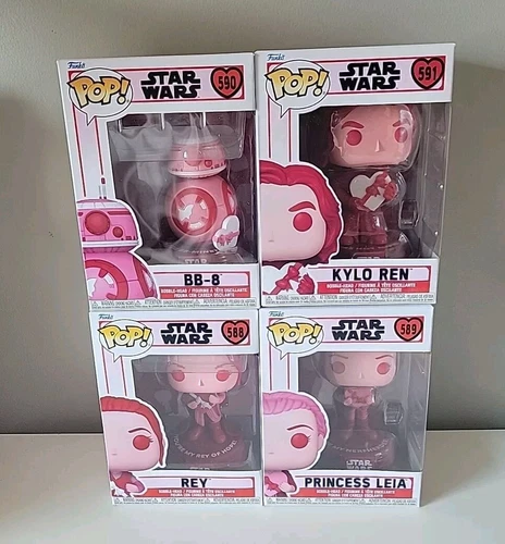 Funko Pop! Star Wars Valentine Full Set Rey #588 Leia #589 BB-8 #590 Kylo #591