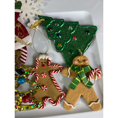 Christmas Ornament Vintage Lot Set of 7 Trees Gingerbread Man Snowflake Santa - Picture 5 of 9