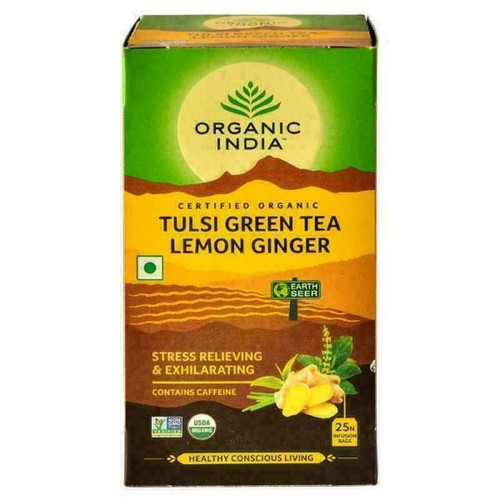 Organic India Tulsi Green Tea Lemon Ginger 25 Tea Bags