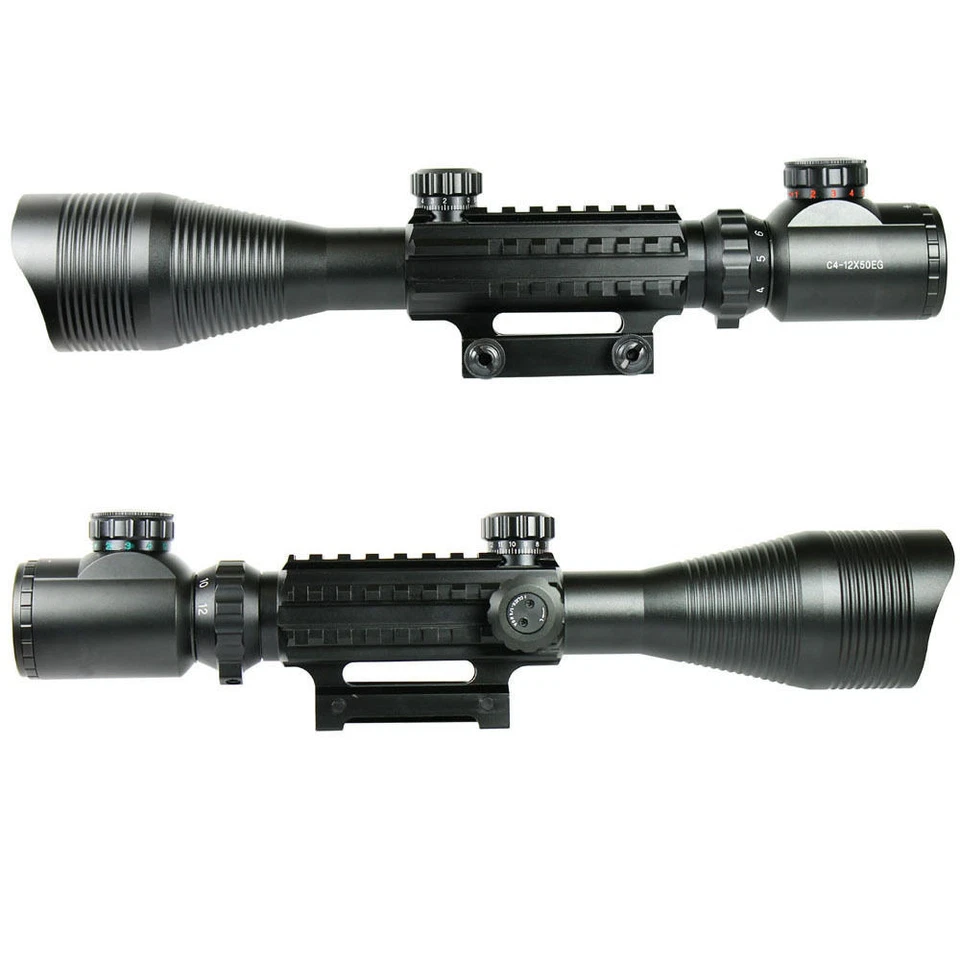 Tactical 4-12X50 EG Rifle Scope Red Green Dual illuminated with Side Rails Mount - Image 2 of 4