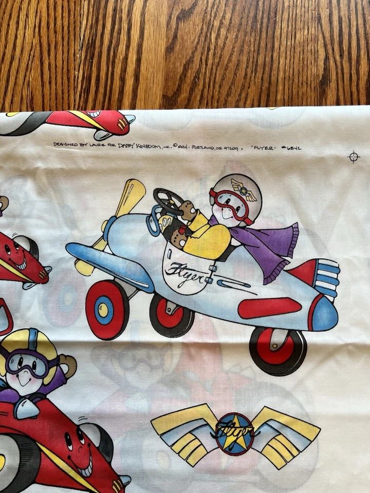 Cotton Fabric Vtg 1994 Daisy Kingdom FLYER Race Car Airplane Cute 2 yds 8" x 58" - Image 3 of 4