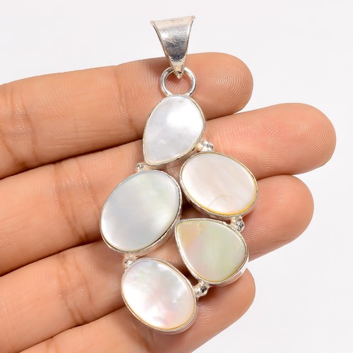 Natürlicher Perlmutt Edelstein 925 Silber Handarbeit Anhänger 2,2" ARP-5067 - Bild 1 von 3
