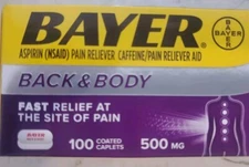 2x 100ct Bayer Back & Body Extra  Strength Pain Reliever Coated Caplets 500 mg 
