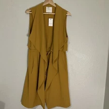 Elodie Longline Duster Cardigan Size L Spice Open Front Waterfall Drape Pockets