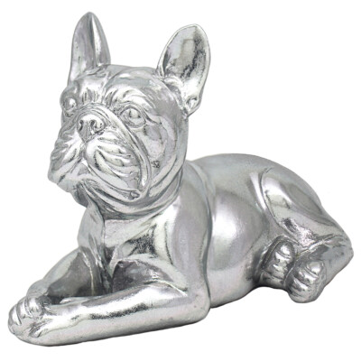 Französische Bulldogge Statue silberfarben liegender Hund von The Leonardo Collection LP47693