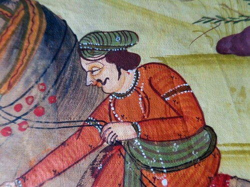 LATE 19TH-EARLY 20TH C VINT SOUTH ASIA/INDIA HAND PAINTED HUNTING SCENE ON SILK - Picture 4 of 12