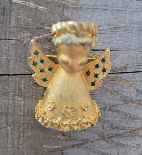 Vintage MYLU Gold tone With Blue Rhinestones ANGEL Pin Brooch Rare - Picture 11 of 12