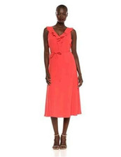 NEW Nine West Womens Size 4 Orange Papaya Dress w/V-Neck Ruffels