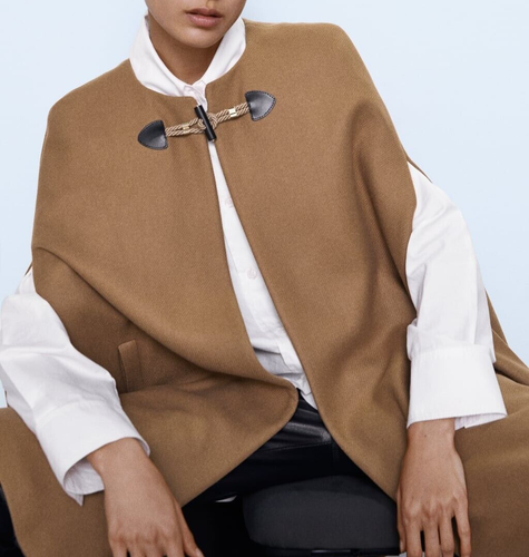 ZARA MANTECO Premium Wolle Mantel Jacke Gr S Cape Poncho Wool Blend Jacket Camel - Bild 10 von 13