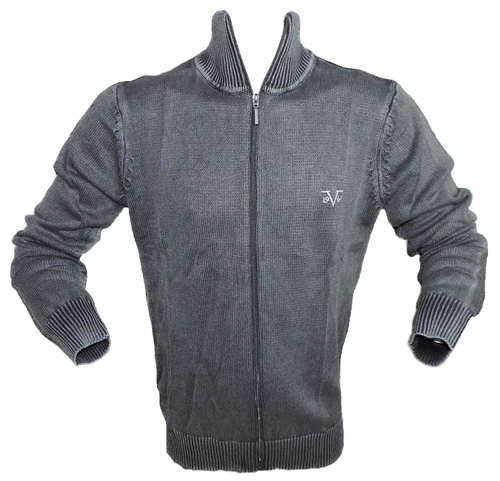 Herren Strickjacke Reißverschluss Grau Schwarz Baumwolle Gr. 48 50 52 54 - Picture 2 of 3