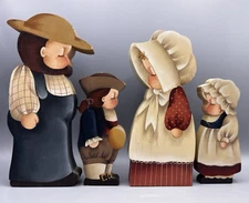 Folk Art Hand Painted Wooden  Figures Settlers & Market Items Primitive Decor