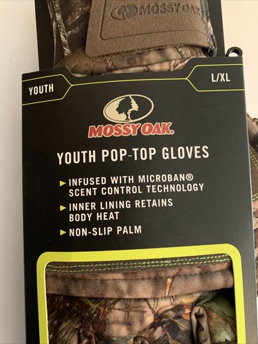 Mossy Oak YOUTH Heat Retention Pop-Top Gloves - Size Youth L/XL - Picture 5 of 8