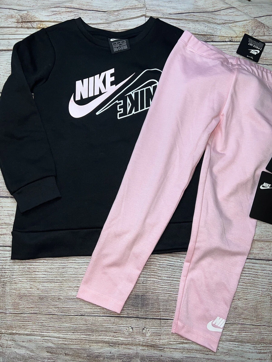 Nike 6 Black Pink Sweatshirt Leggings Outfit Set NEW