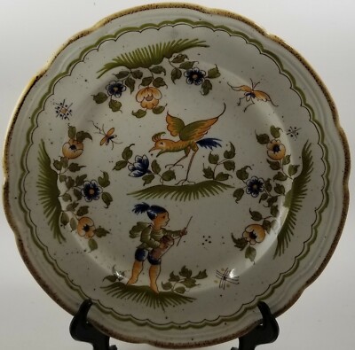 Primula Vieux Moustiers Reproduction Bird and Man with Bow Dinner Plate