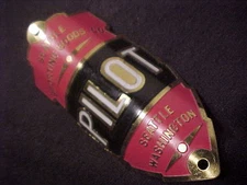 Pilot Bicycle Head badge name plate Emblem Brass Balloon Tire  nos