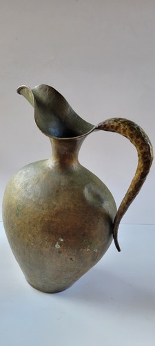 Vintage Marked Italian Handmade Hammered Metal Large Handled Water Pitcher Vase - Picture 4 of 21