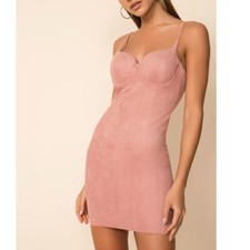 Superdown Agatha Mini Dress Pink Faux Suede Bodycon Spaghetti Strap Sz M
